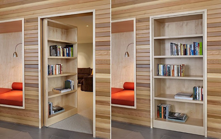 Discover the Hidden Charm of a Secret Door Disguised as Open Shelves in This House