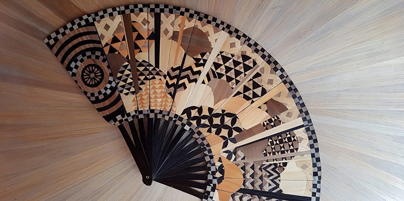Exceptional Wood and Straw Marquetry Fan