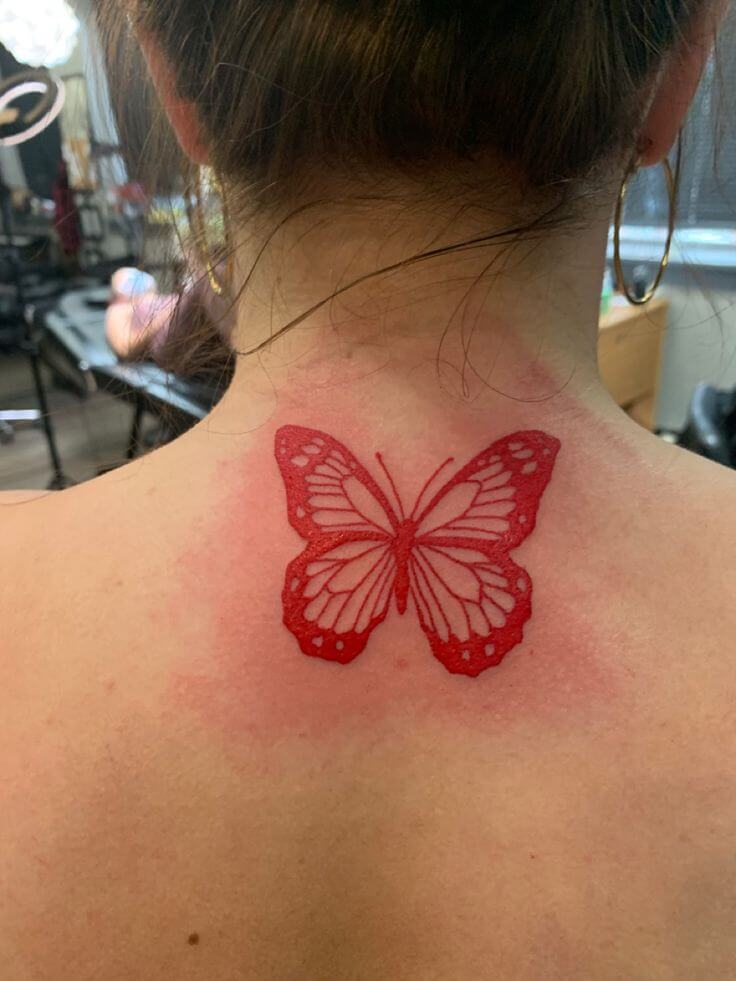 Back Red butterfly neck tattoo